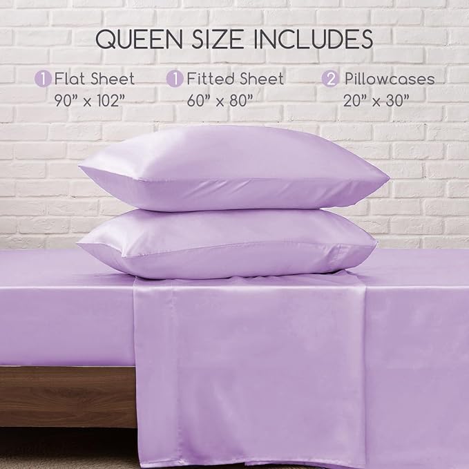 MR&HM Satin Bed Sheets with Elastic Corner Straps, Queen Size Sheets Set - Image 7