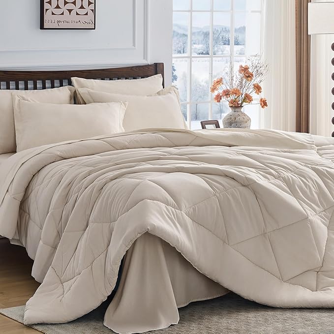 HEVUMYI Beige Tan Cali-King Comforter Set by HEVUMYI