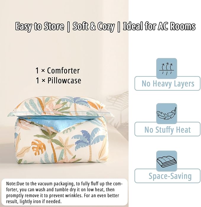LEMIROE Tropical Coastal Blue Cotton Comforter Twin Size 2Pcs - Image 7
