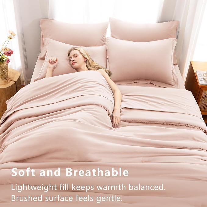 CozyLux Queen Comforter Set Blush Pink, 7 Pieces Bed in a Bag Queen Comforter - Image 5