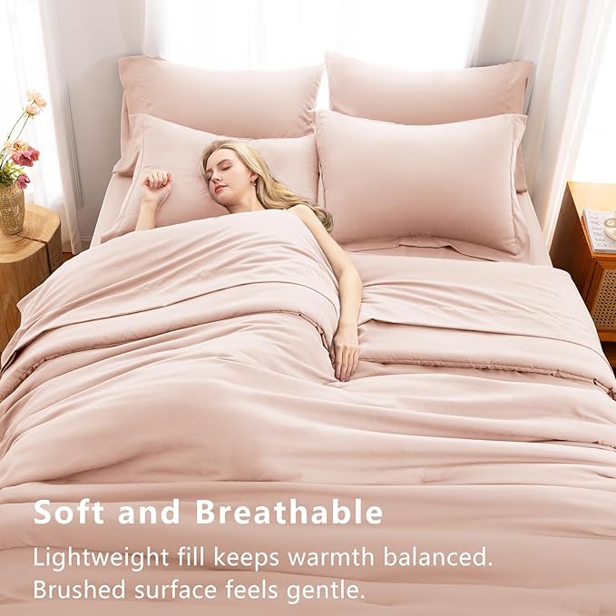 CozyLux Full Size Comforter Sets Blush Pink, 7 Pieces Bed in a Bag Full - Image 5