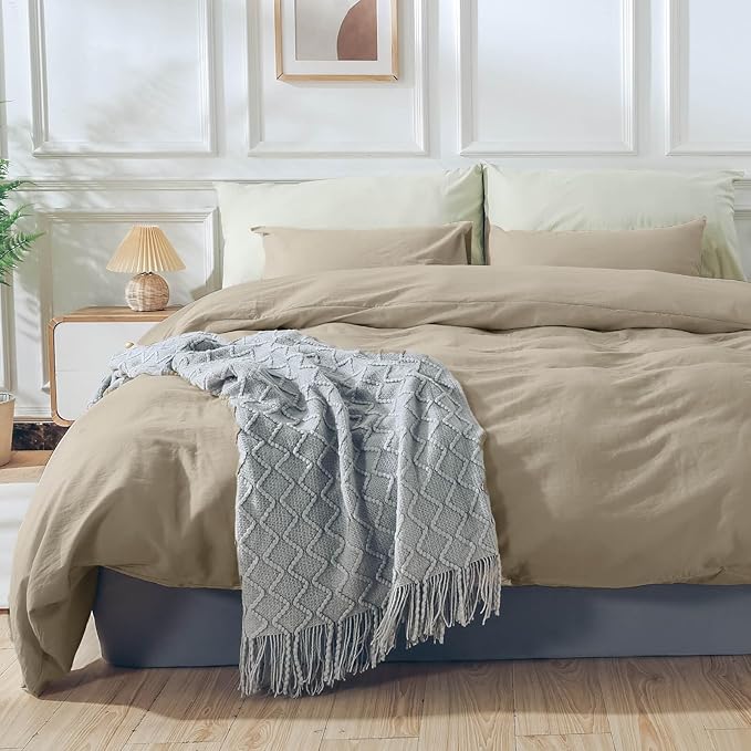 NEXHOME PRO Duvet Cover Set Oversized Queen 92"x98" Linen Feel Textured Organic - Image 2