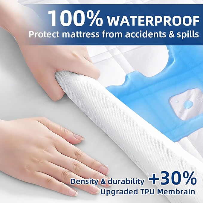 MEELUS Padded Queen Mattress Protector, Breathable Waterproof Mattress Pad - Image 3