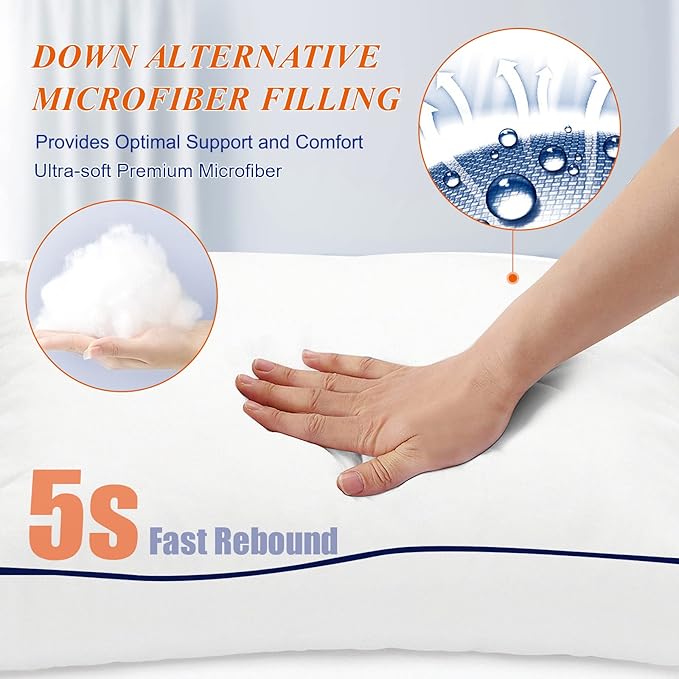 MZOIMZO Bed Pillows for Sleeping- Medium Soft, Queen Size Set of 2, Cooling - Image 3
