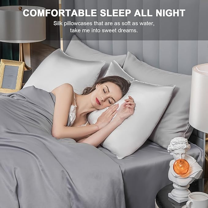 SIYUAN Silk Light Gray Pillowcase, Standard Size, Temperature Regulator - Image 4
