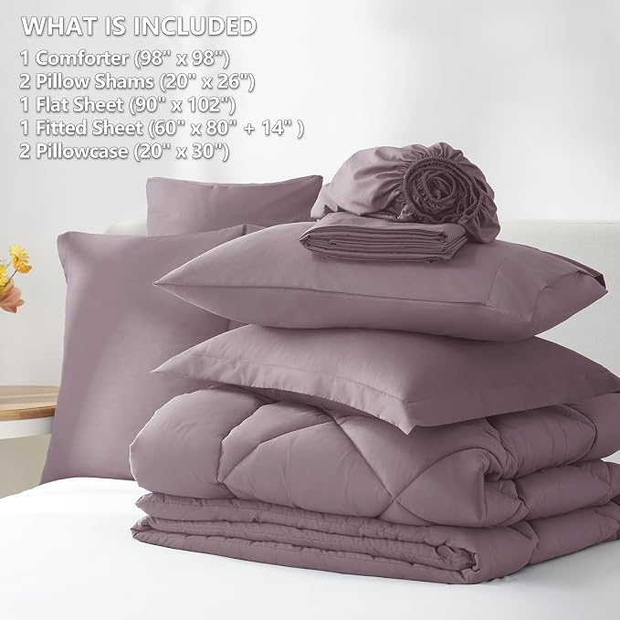 CozyLux Oversized Queen Comforter Set Dusty Purple, 7 Pieces Bed in a Bag - Image 6