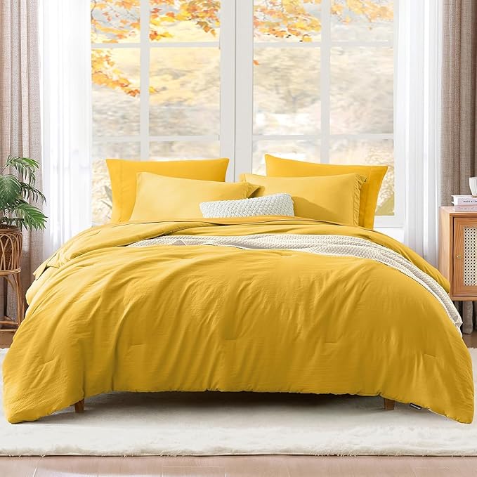 WRENSONGE King Size Comforter Set- 7 Pieces Soft Yellow Bed in a Bag by WRENSONGE