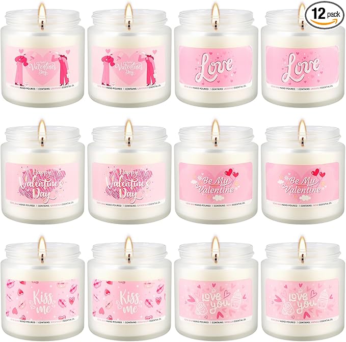 Valentine's Day Pink Scented Candles-12Pcs 3.5oz Each-Natural Plant Essential by YIH