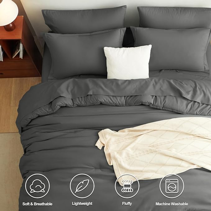 CozyLux Twin XL Comforter Set Dark Grey, 5 Pieces Bed in a Bag Twin Extra Long - Image 2