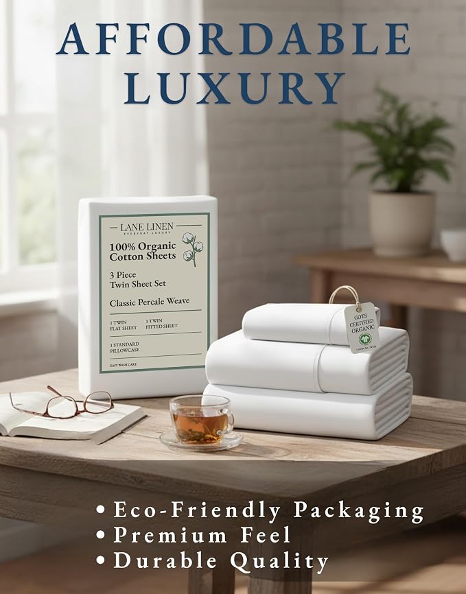 LANE LINEN 100% Organic Cotton Twin Sheets Set, Soft & Comfy Breathable Cotton - Image 8