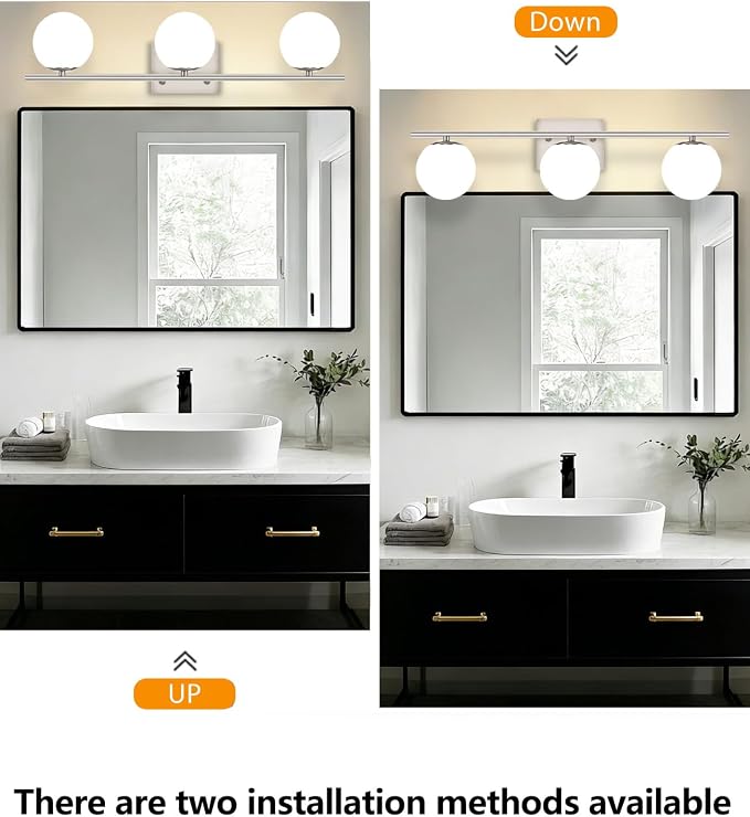 New Bathroom Vanity Light Fixtures 3 Lights Brushed Nickel Glass Shade Modern - Image 8
