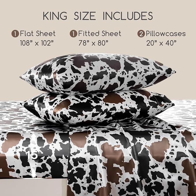 MR&HM Satin Bed Sheets with Elastic Corner Straps, King Size Sheets Set - Image 2