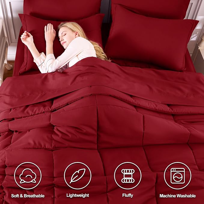 CozyLux Queen Comforter Set Dark Red - Image 2