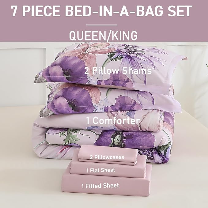 Yogeneg Queen Comforter Set 7 Piece Bed in a Bag, Elegant Floral Botanical - Image 6