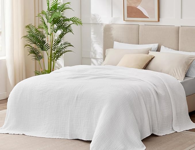 100% Cotton Muslin Blanket King 108" x 90", 6 Layers Breathable and Lightweight - Image 3
