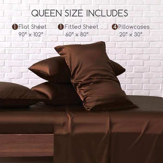 MR&HM Satin Bed Sheets, Queen Size Sheets Set - Image 2