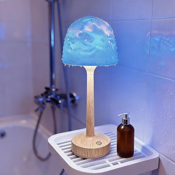 Waterproof Bathroom Lamp with 16 Color Ocean Wave Projector, Rechargeable by LAYSHINEEN