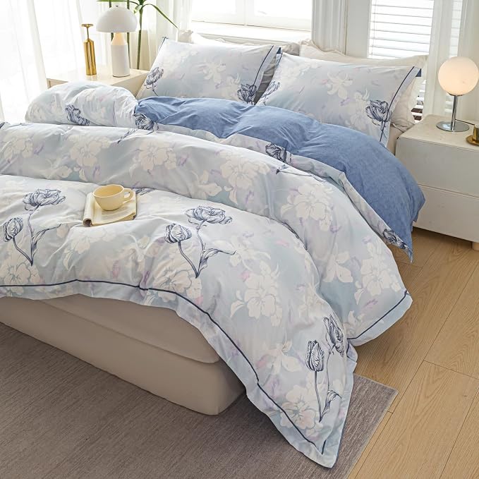 OAITE Duvet Cover Set King Size Floral Pattern 500 Thread Count Ultra Soft 100% - Image 5