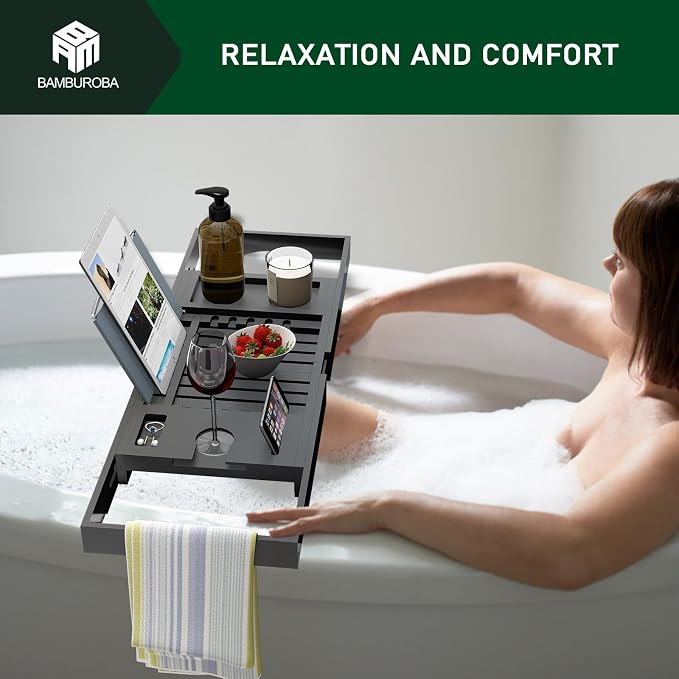 Foldable Bamboo Bathtub Caddy Tray Expandable - Image 3