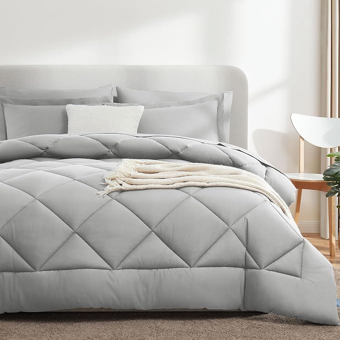CozyLux Oversized Queen Comforter Set Light Grey, 7 Pieces Bed in a Bag - Image 9