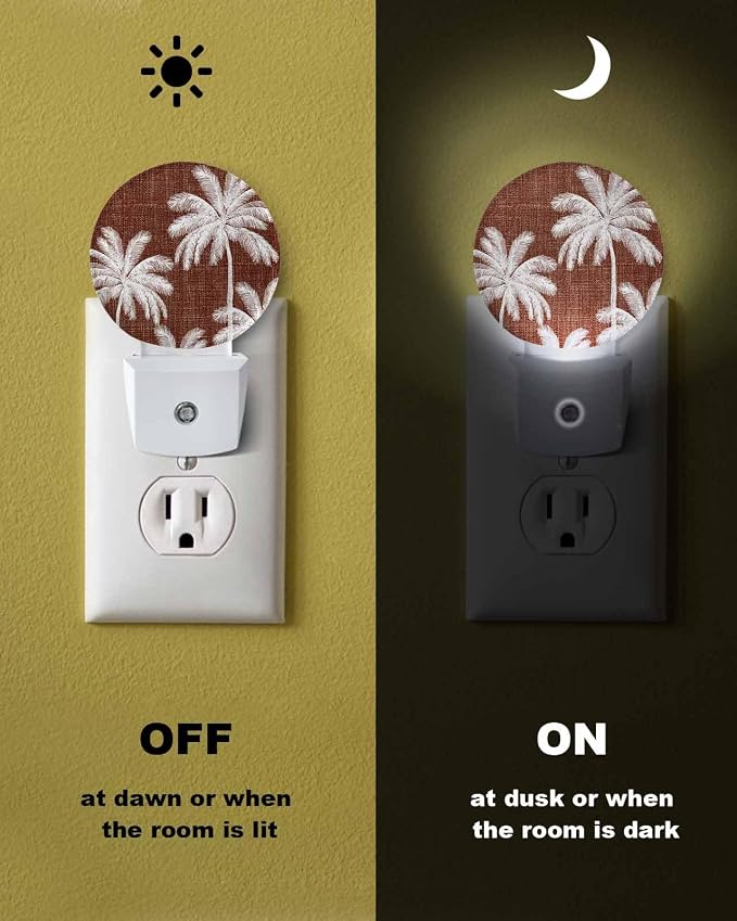Night Lights Auto Sensor Tropical Palm Trees Night Light Brown Linen Coastal - Image 6