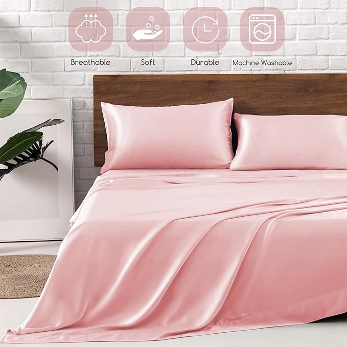 MR&HM Satin Bed Sheets, Queen Size Sheets Set - Image 5
