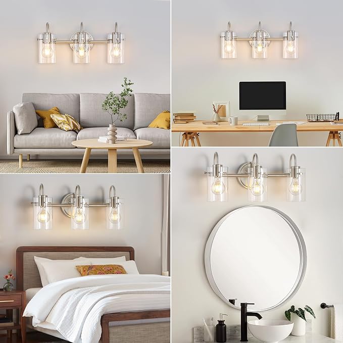 3 Lights Vanity Light Fixture, Brushed Nickel Bathroom Wall Sconces, Modern - Image 6