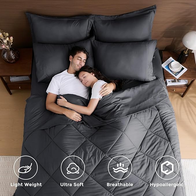 HEVUMYI 120x98 Oversized King Comforter Set Dark Grey- 7-Piece All Season Bed - Image 2