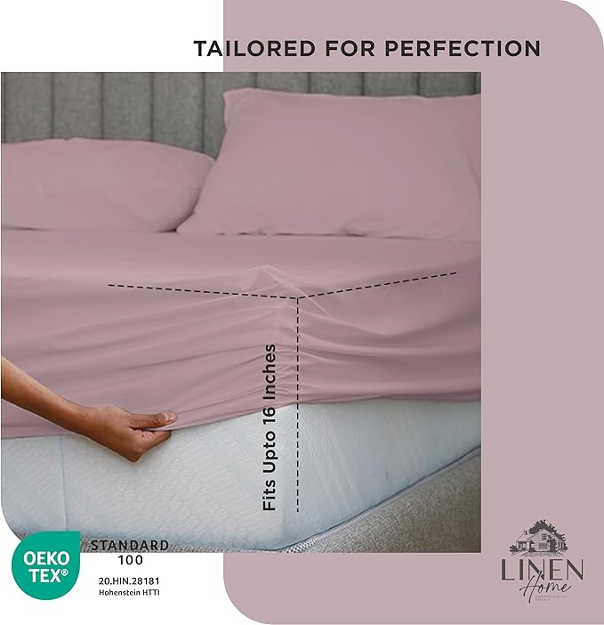 Linen Home 100% Cotton Percale Weave Fitted Sheet, Twin Size, Mauve Lavender - Image 3