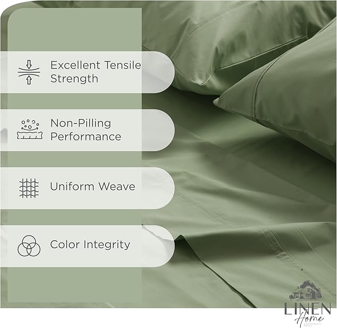 Linen Home 100% Cotton Percale Sheets Full Size, Oil Green – Crisp & Cool - Image 2