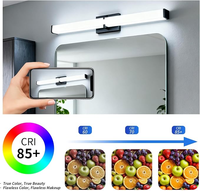 Bathroom Lighting Fixtures Over Mirror: ETL Certified 24 Inch Black Modern LED - Image 2