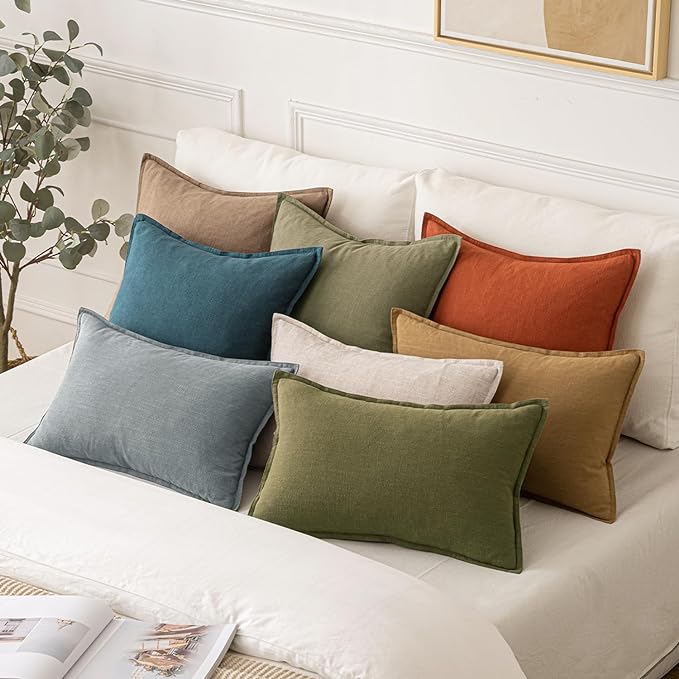 MIULEE Decorative Linen Pillow Covers 18x18 Inch Green ​Boho Farmhouse​ - Image 5