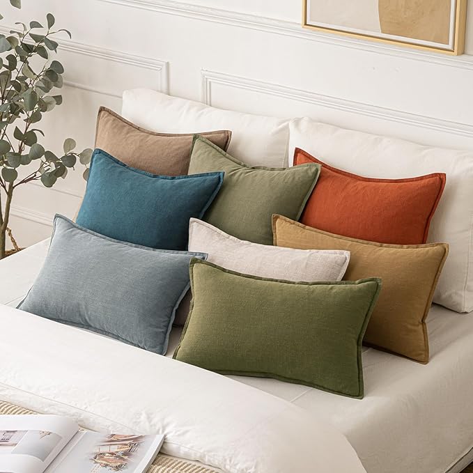 MIULEE Decorative Linen Euro Sham Pillow Covers 26x26 Blue ​Boho Farmhouse​ - Image 5