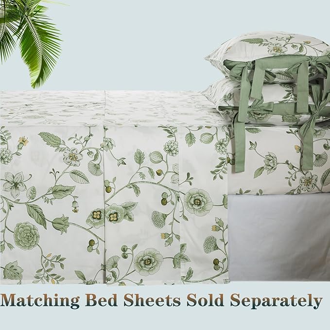 FADFAY Green Duvet Cover Set Queen Floral Bedding 100% Cotton Shabby Vintage - Image 6