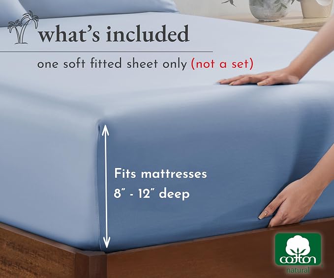 California Design Den Twin XL Fitted Sheet Only, Soft 100% Cotton Sateen - Image 4