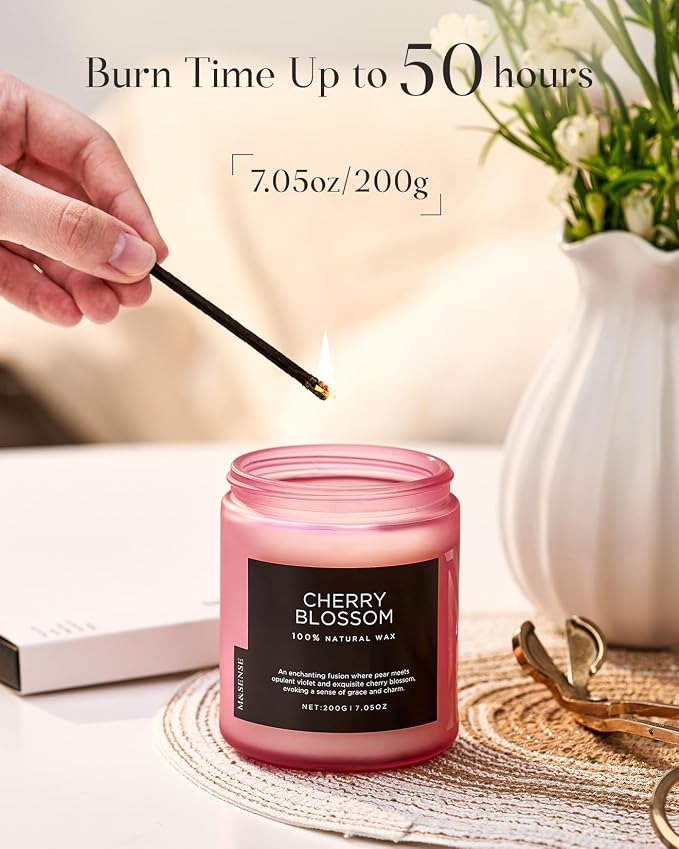 M&SENSE Cherry Blossom Scented Candle, 7.05oz Natural Organic Soy Wax, 50 Hours - Image 4