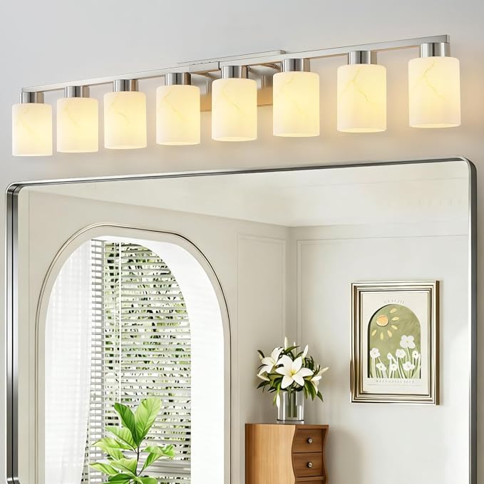 8-Light Bathroom Light Fixtures, Modern Vanity Lights, Brushed Nickel Metal - Image 8