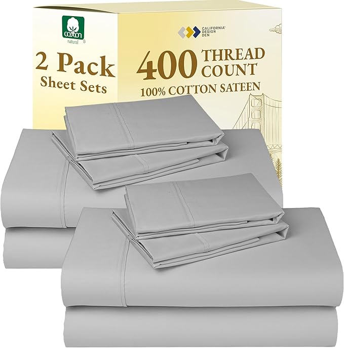 California Design Den 2-Pack King Sheet Set 400 Thread Count 100% Cotton Sateen by CaliforniaDesignDen
