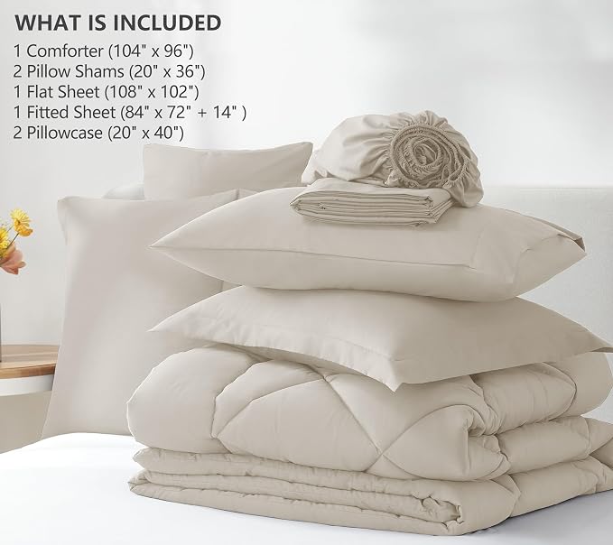 CozyLux California King Comforter Set Beige - Image 9