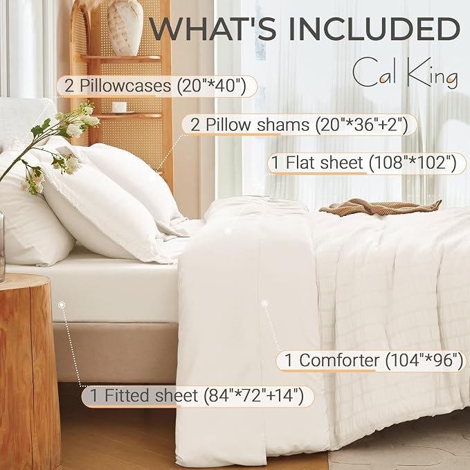 MUXHOMO 7 Pieces California King Comforter Set, Seersucker Bed in a Bag Cal - Image 4
