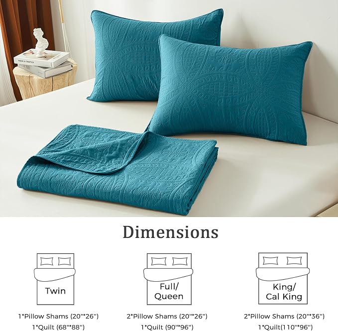 akkialla Teal Twin Quilt Set, Ultrasonic Lightweight Bedspread Coverlet - Image 6