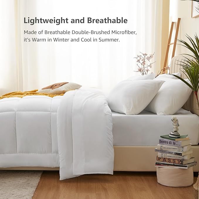CozyLux King Size Comforter Set White, 7 Pieces Bed in a Bag, All Season - Image 3