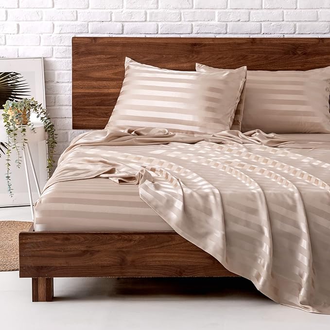 MR&HM Satin Bed Sheets, King Size Sheets Set by MRHM