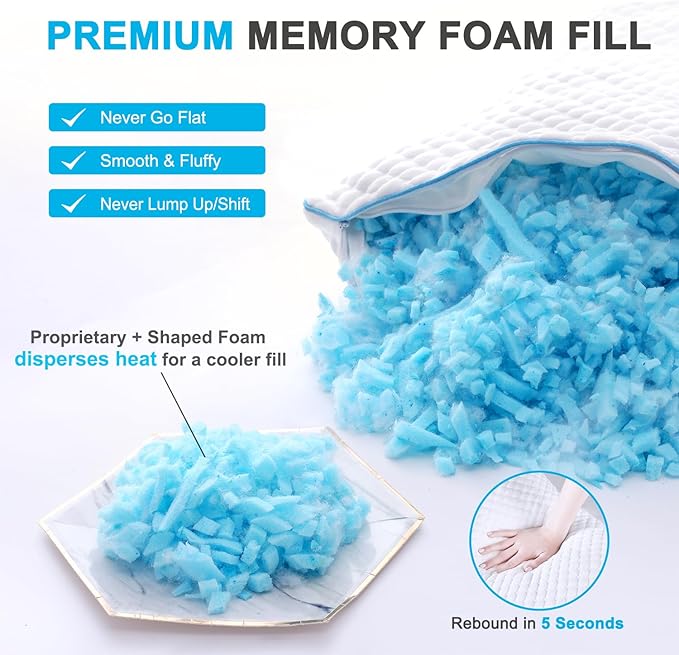 VVZ Cooling Bed Pillows Queen Size Set of 4, Shredded Memory Foam Pillows Cool - Image 5