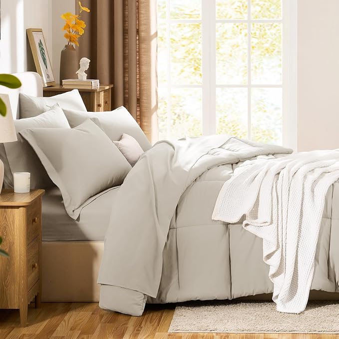 CozyLux Twin XL Comforter Set Beige - Image 8