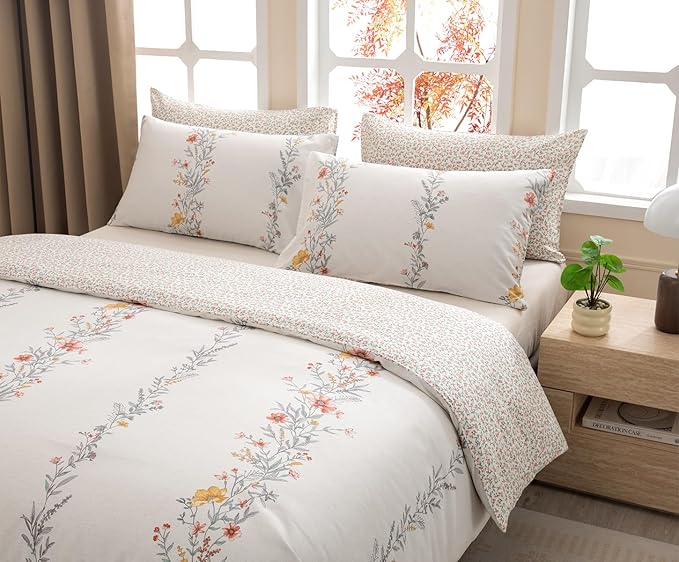 SLEEPBELLA Duvet Cover Set, 600 Thread Count Cotton Red & Yellow Floral Pattern - Image 3
