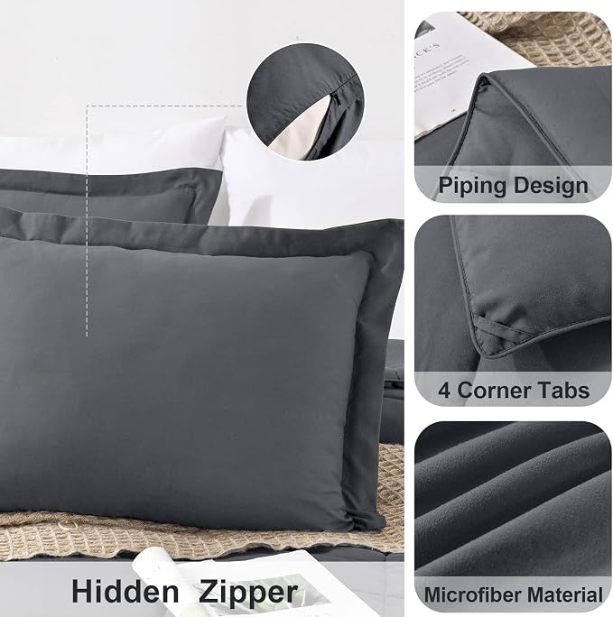 Homelike Moment California King Comforter Set Dark Grey, Lightweight Cal King - Image 3