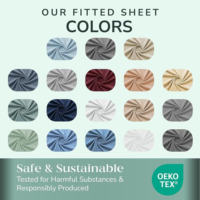 Feather & Stitch 1 Piece Fitted Sheet Full Size, 100% Cotton Damask Sateen Weave - Image 7