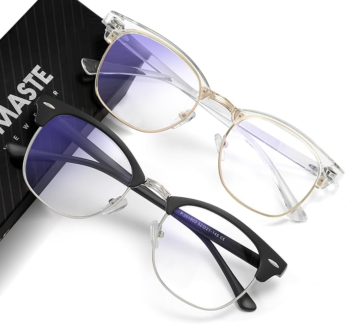 Blue Light Blocking Glasses Vintage Half Frame UV Clear Lens Anti Eyestrain by AOMASTE