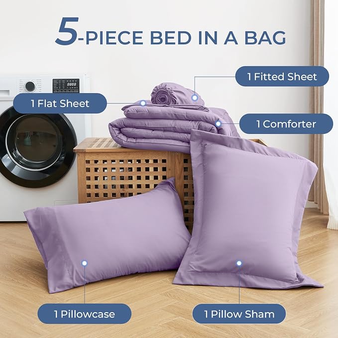 Sasttie Twin XL Comforter Set, 5 Pieces Twin XL Bed in a Bag, Complete Bedding - Image 6